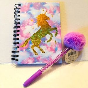 Purple UNICORN Journal Notebook & Plush Purple Pen Set